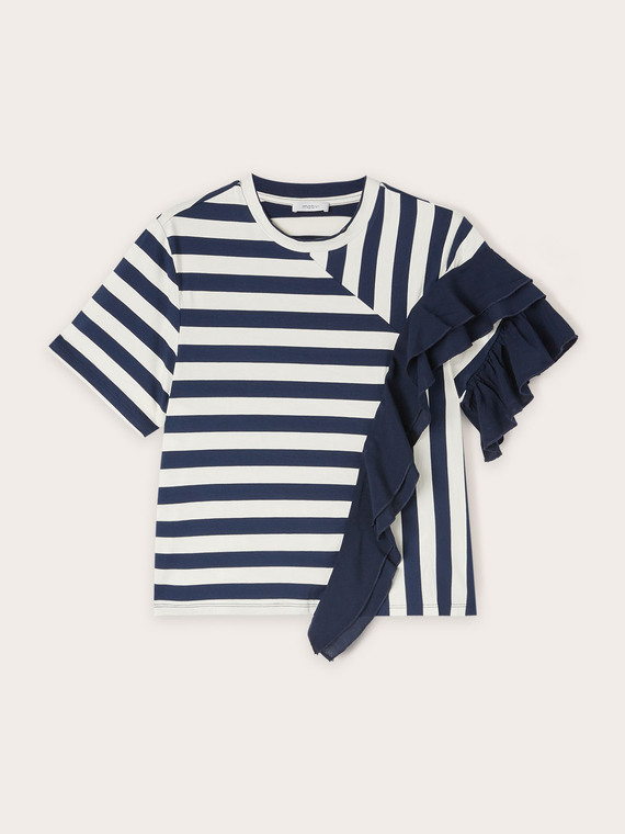 Striped T-shirt with ruffles