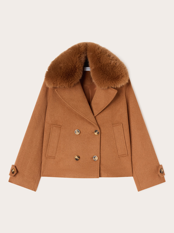 Short double-breasted coat in wool blend double cloth
