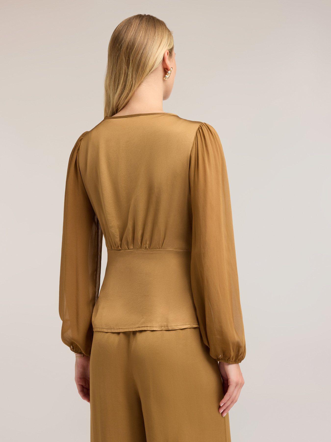 Satin blouse with V-neck and bow image number 1