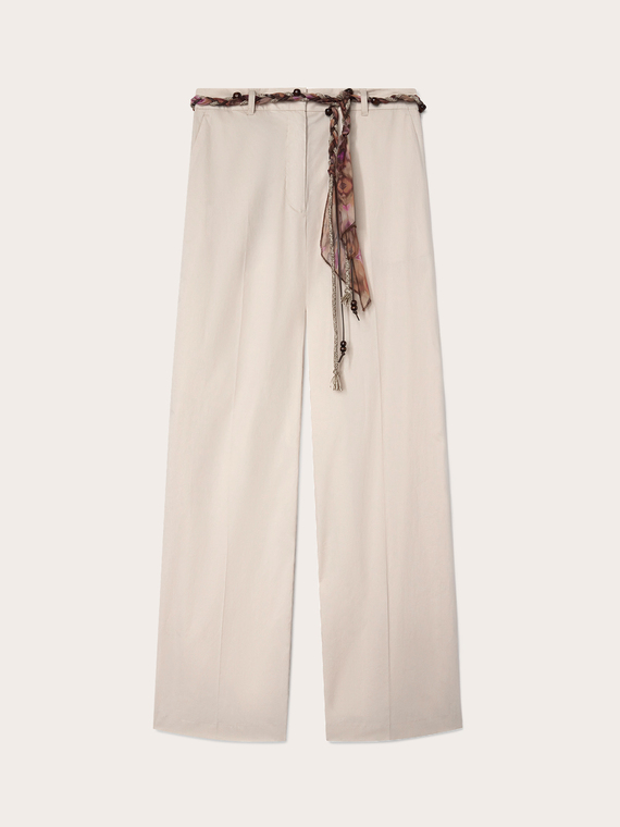 Wide-leg cotton trousers with belt