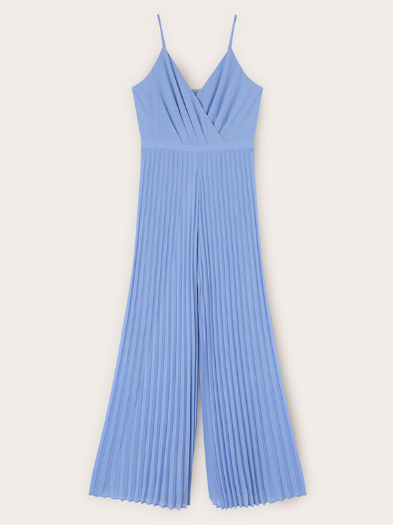 Long pleated georgette jumpsuit