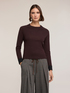 Wool-silk blend crewneck sweater with contrast cuffs image number 0