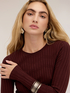 Flat rib knit sweater with flared cuff image number 3