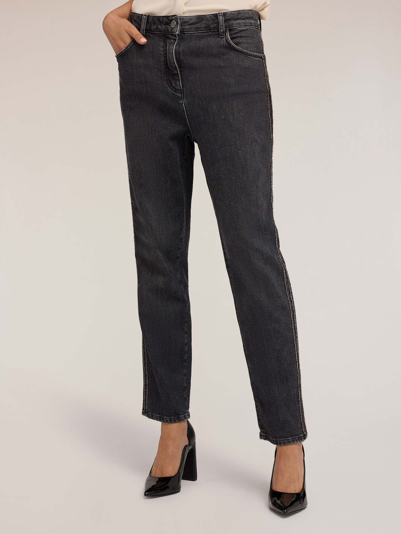 Blugi MUM fit cu broderie laterală cu pietre image number 0