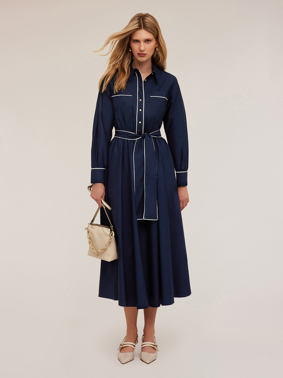 Rochie-cămașă din poplin cu profile