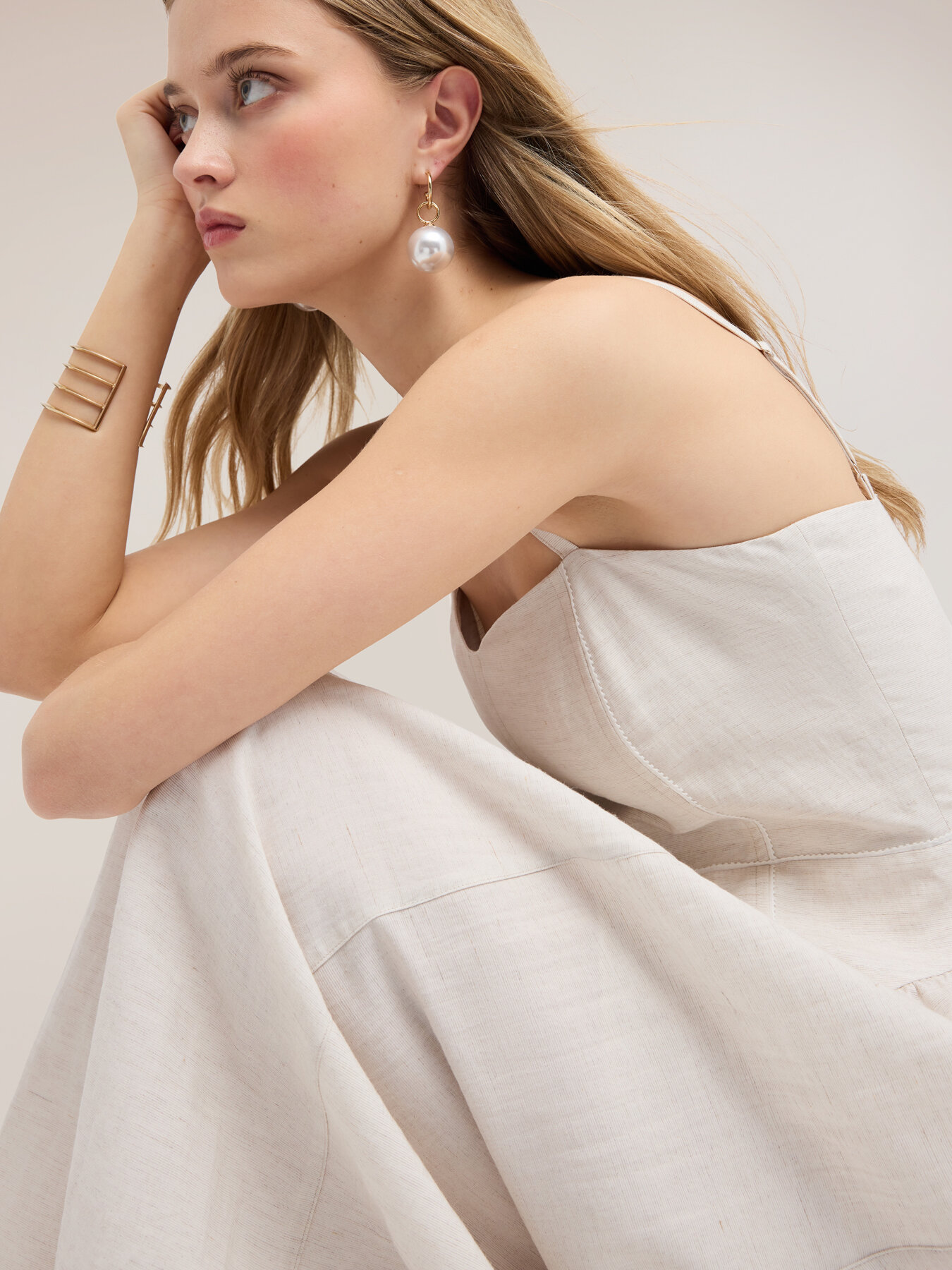 Langes Flare-Kleid aus Leinenmischung image number 0