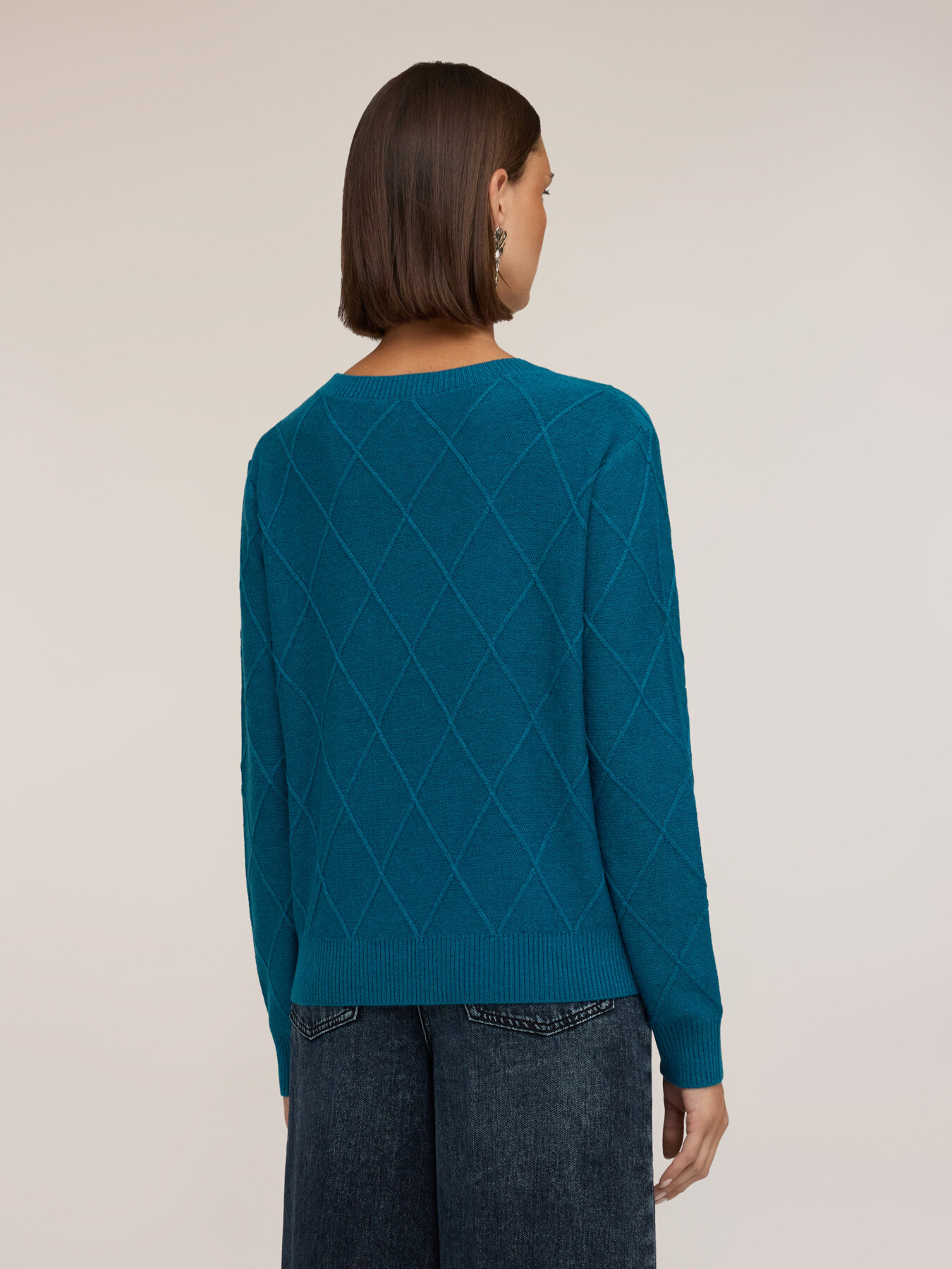 Diamond-patterned knit top with crystal stones image number 1