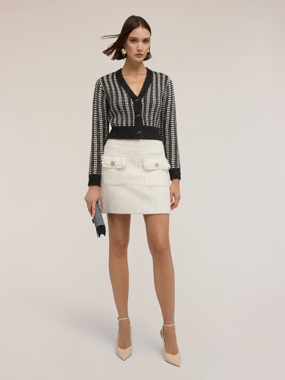 Cardigan court ajour&eacute; m&eacute;lange lurex