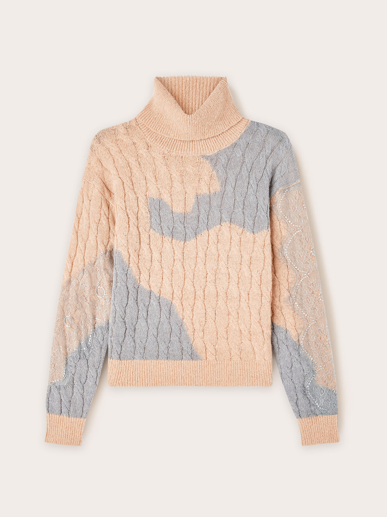 Jersey de cuello alto en jacquard con encaje patchwork image number 4