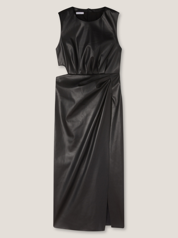 Long faux leather cut-out pattern dress