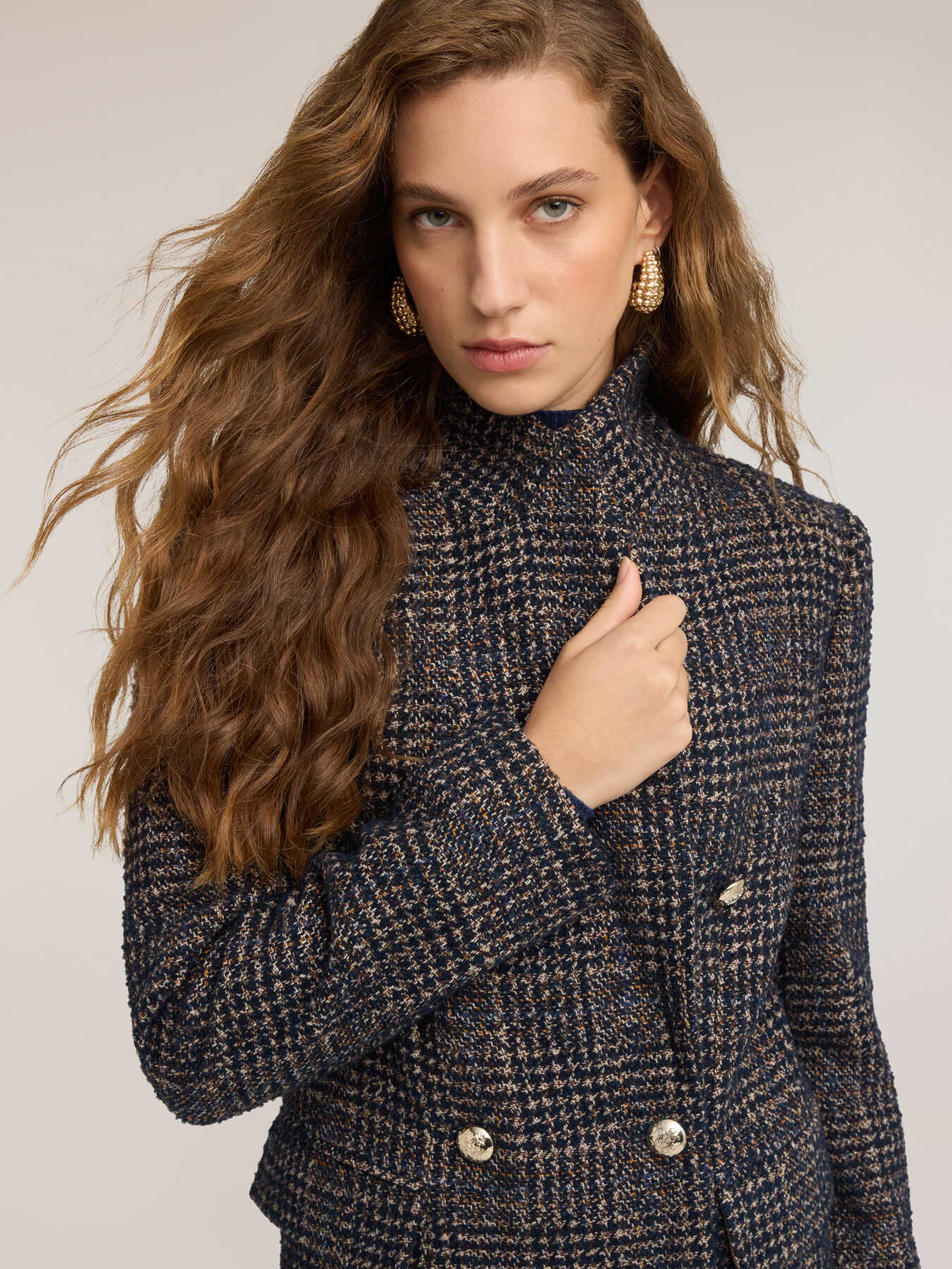 Double-breasted check wool-blend coat image number 3