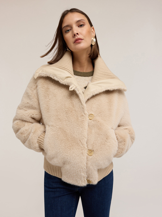 Veste effet teddy avec col haut