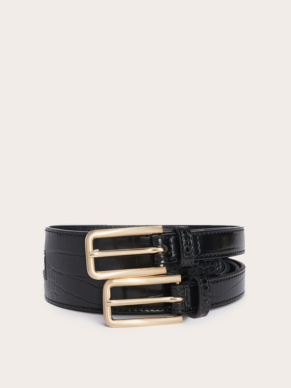 Belt with two croc embossed buckles
