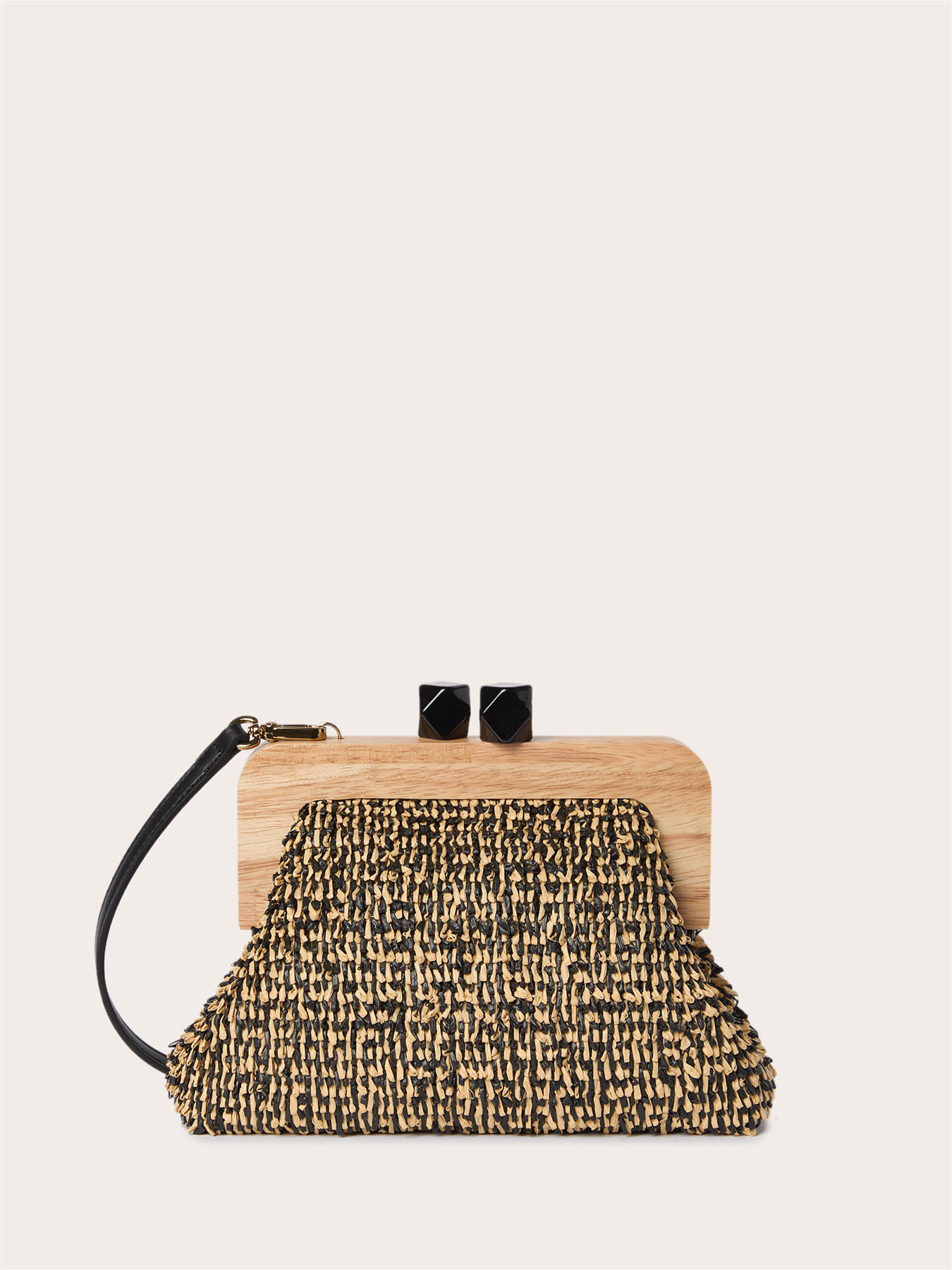 Woven raffia clutch with wooden clasp image number 1