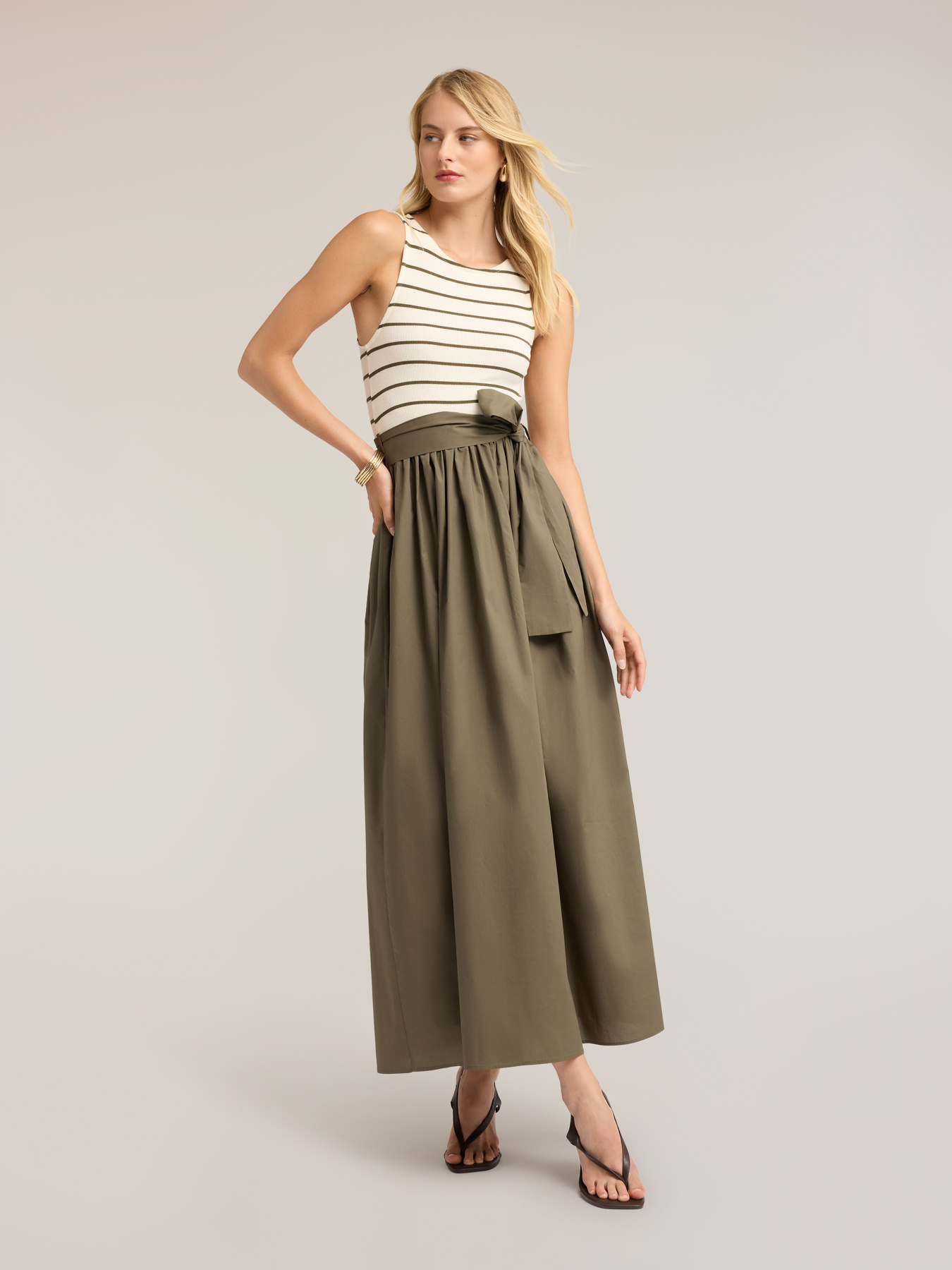 Vestito con gonna in popeline e top a righe image number 2