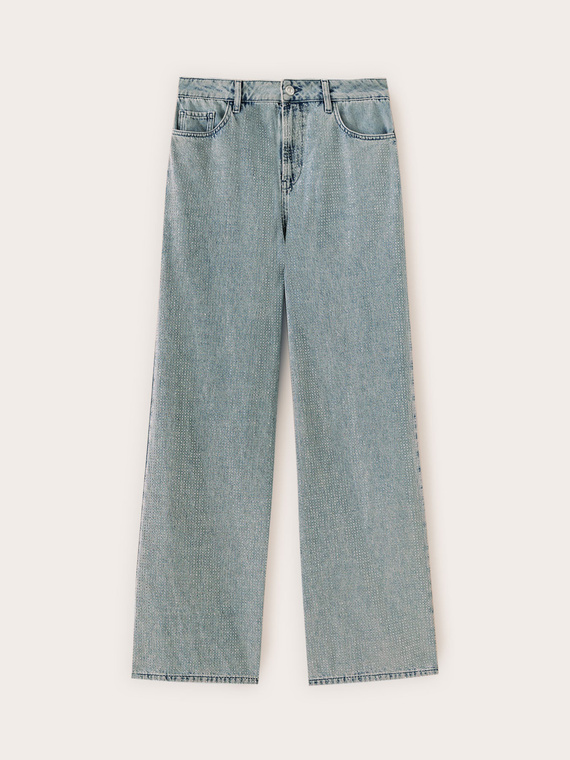 Jeans palazzo con cristales