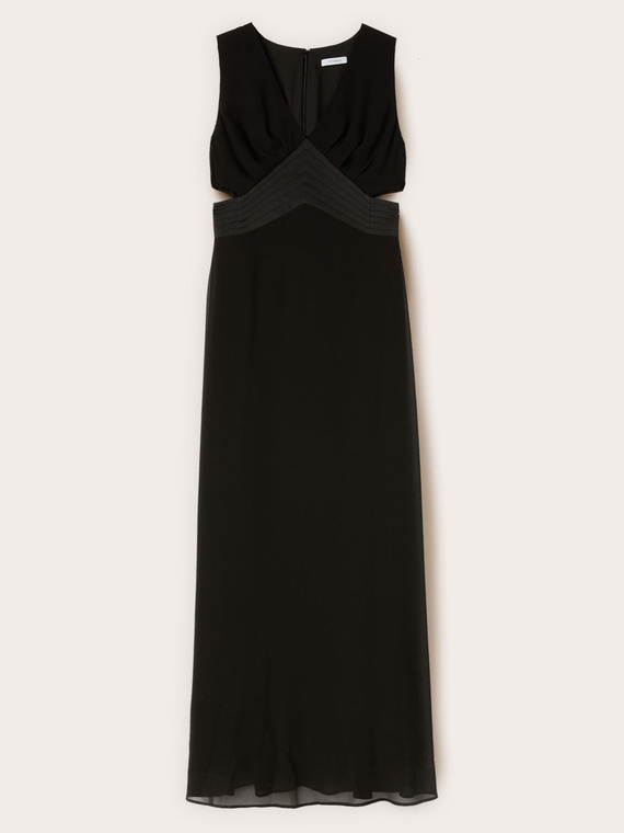 Vestido largo en georgette con cut-out