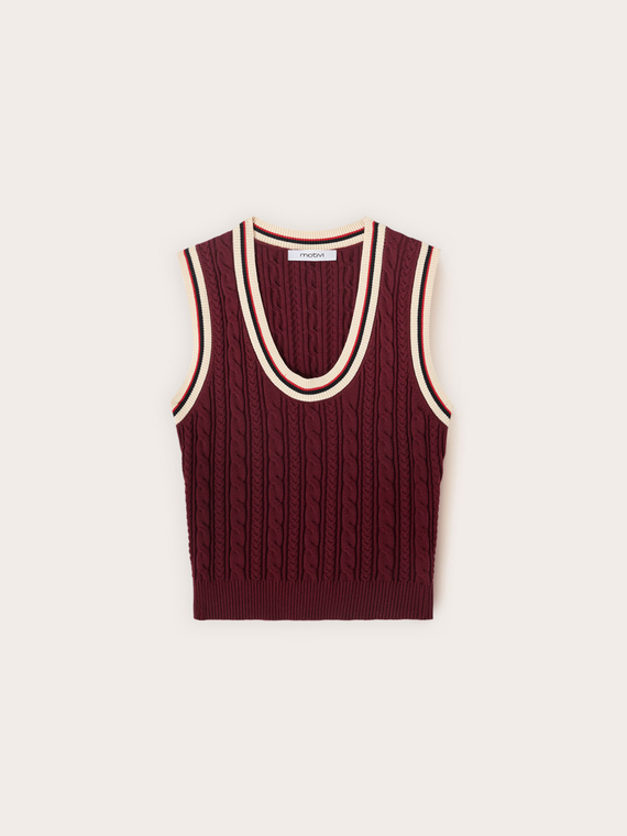 Cable knit top with striped edges