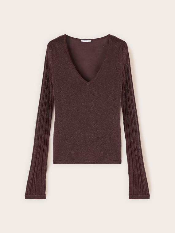 Maglia lurex scollo a V in viscosa