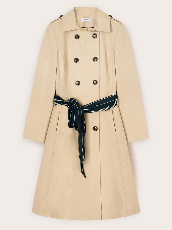 Mixed cotton drill trench coat with double belt
