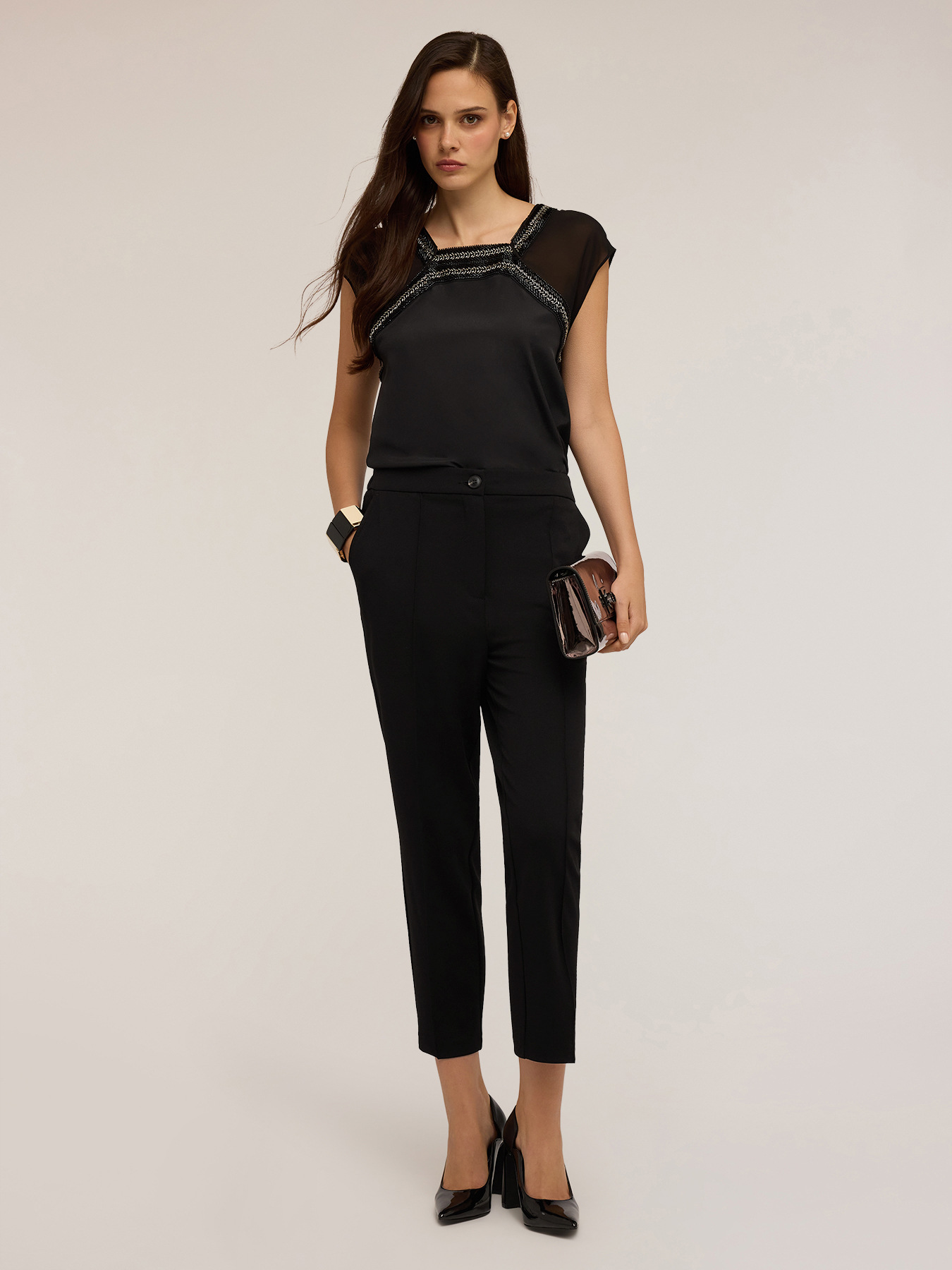 Regular pants in cr&ecirc;pe fabric image number 0