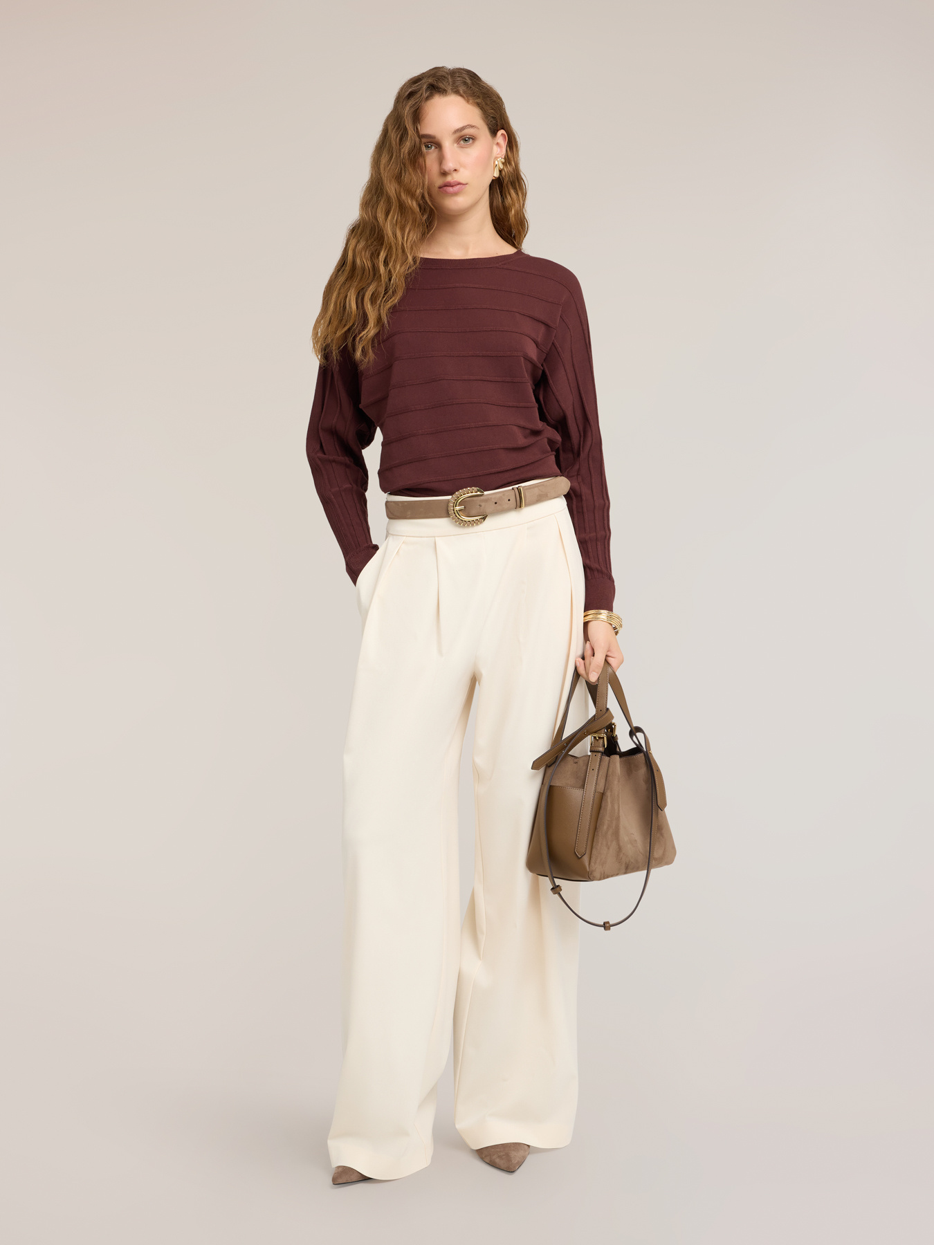 Ribbed striped sweater in viscose blend image number 2
