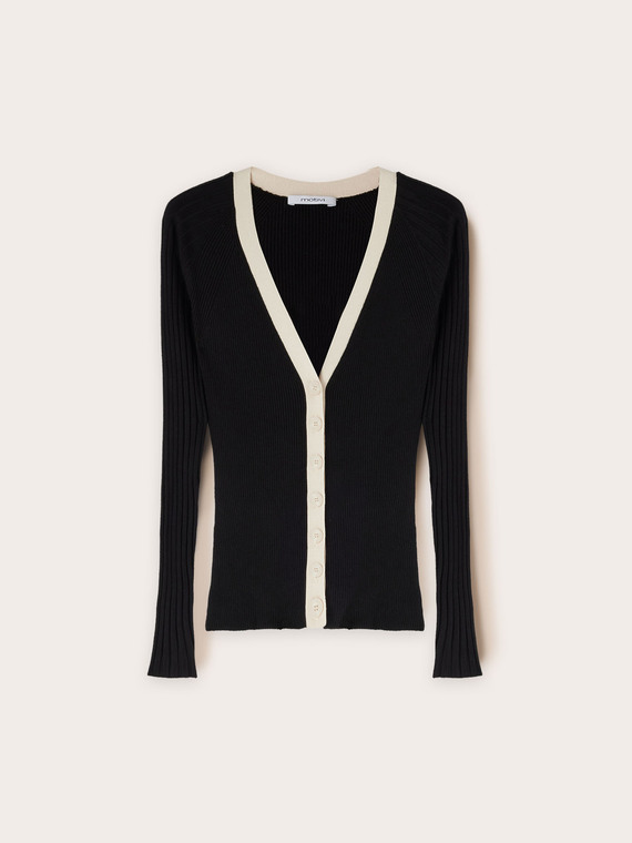 Two-tone ribbed cardigan