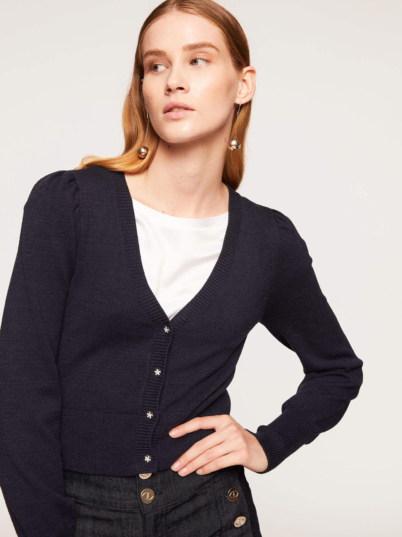 Cardigan corto con bottoni gioiello image number 2