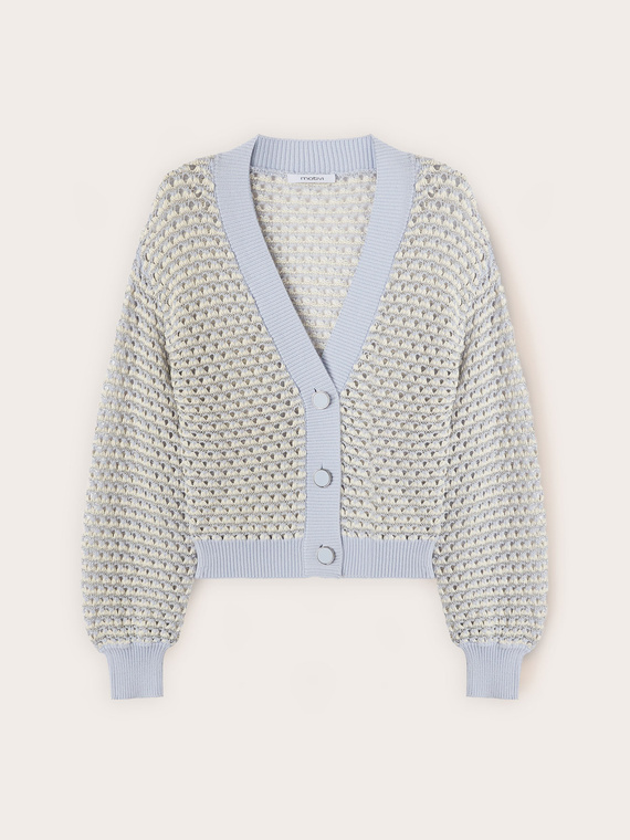 Short cardigan in openwork lurex knitwear