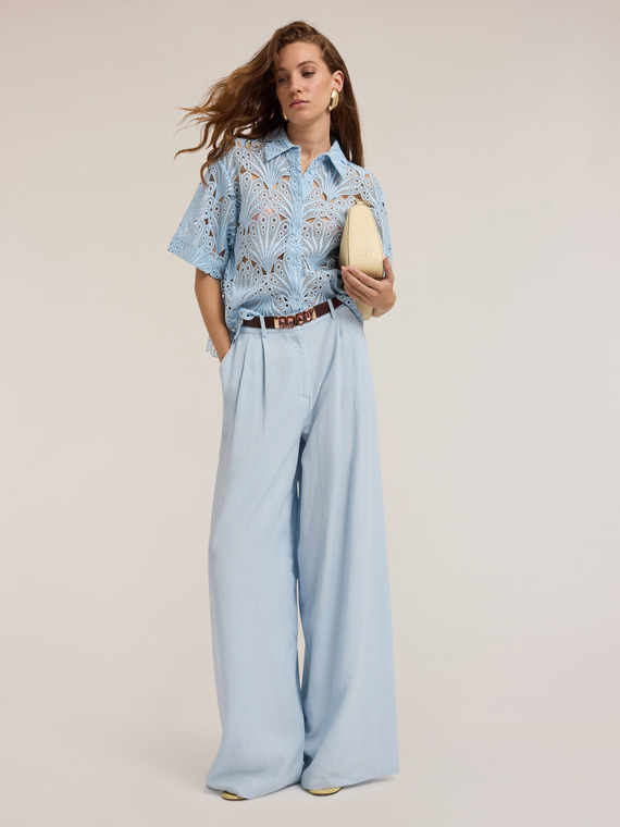 Motivi Camicia in pizzo macramé Donna, Azzurro, Taglia 40