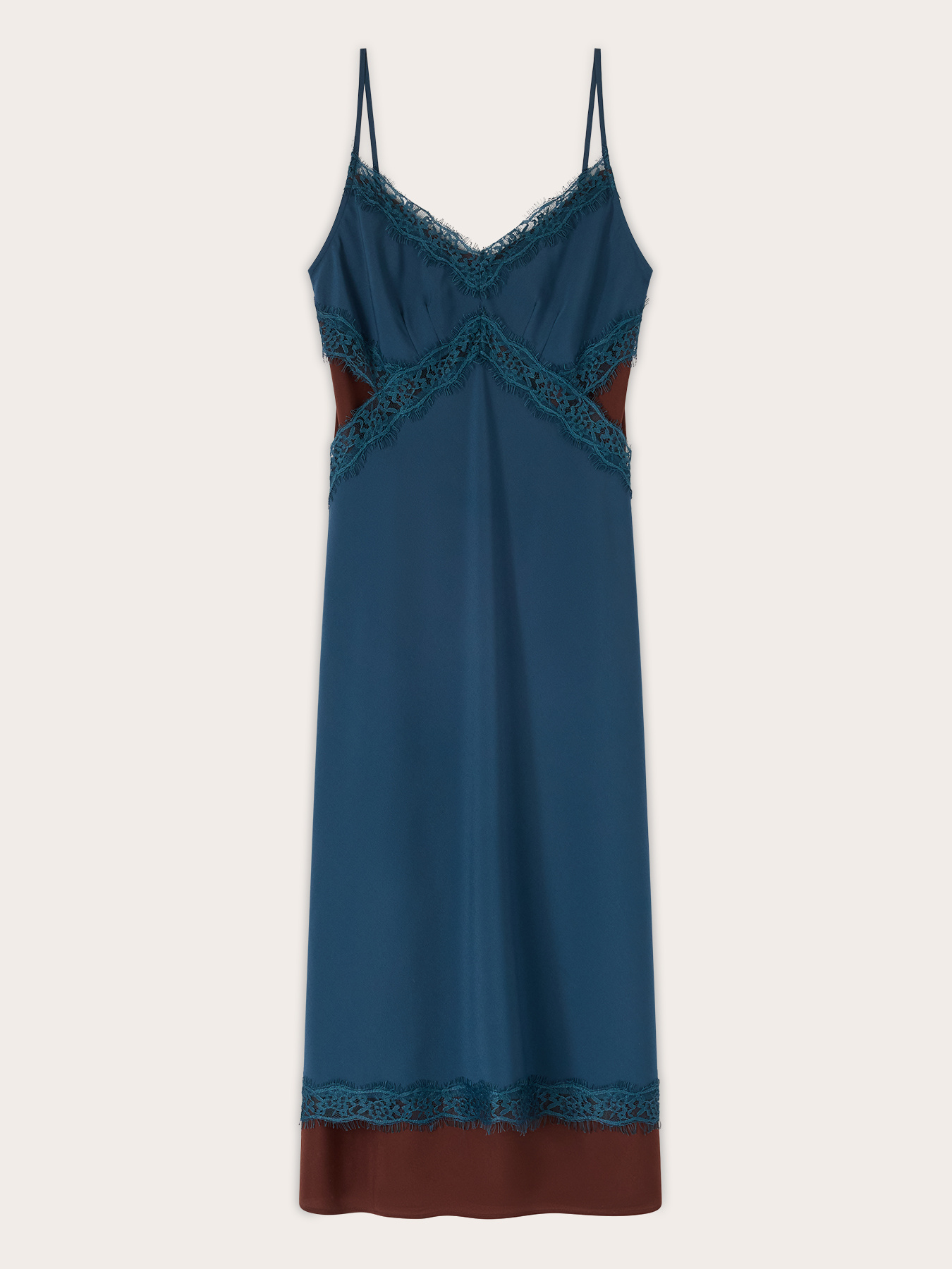 Robe regular en cr&ecirc;pe de chine avec dentelle image number 4