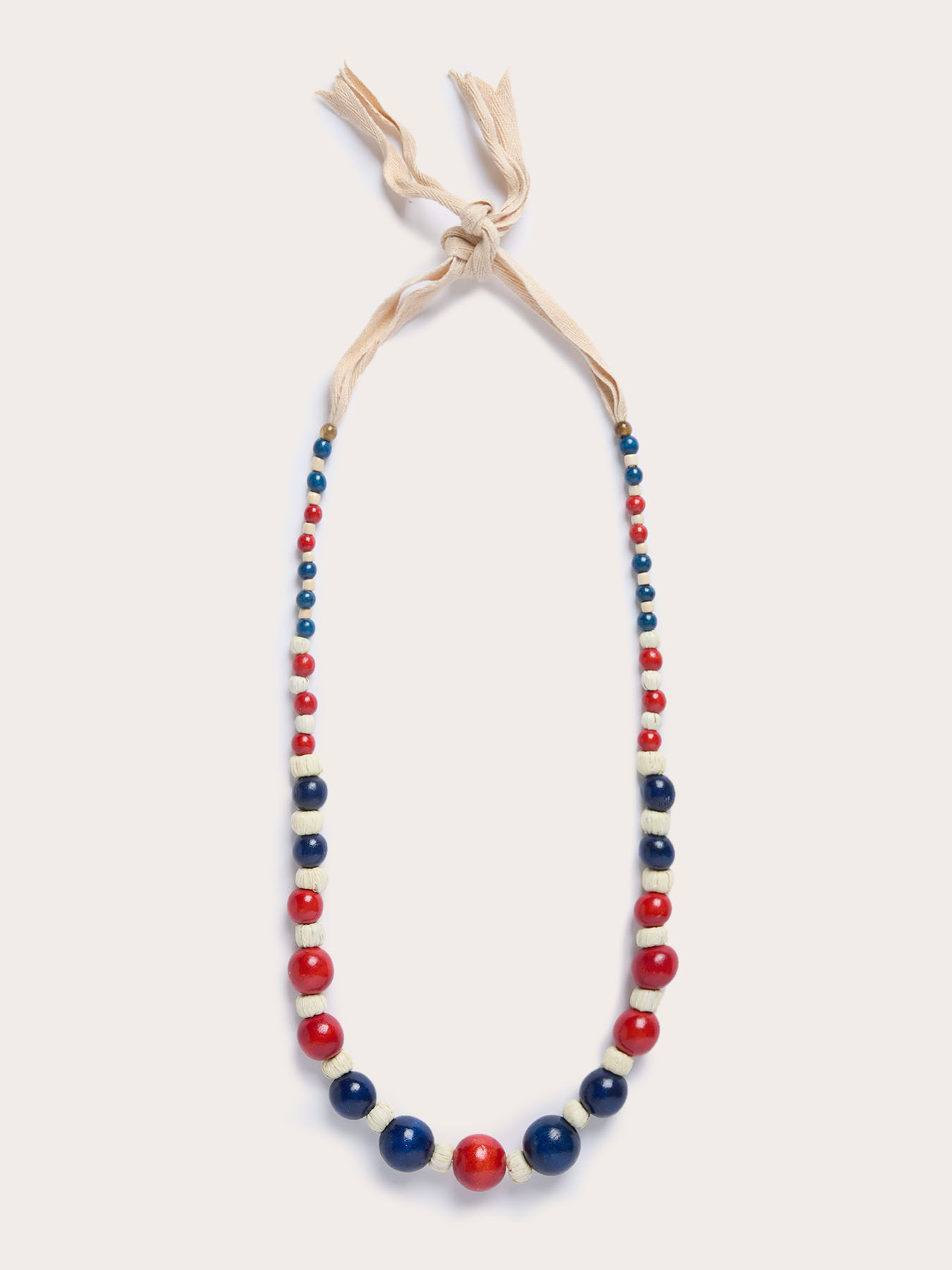 Long necklace with wooden and raffia beads image number 1