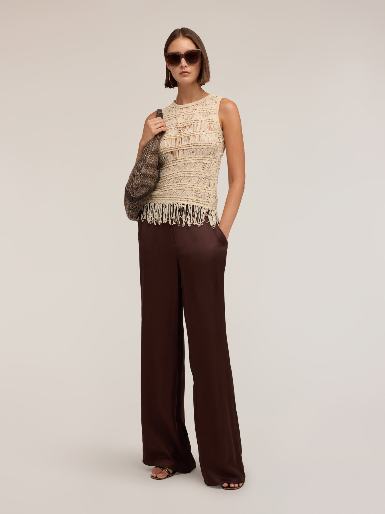 Palazzo pants in viscose satin image number 2