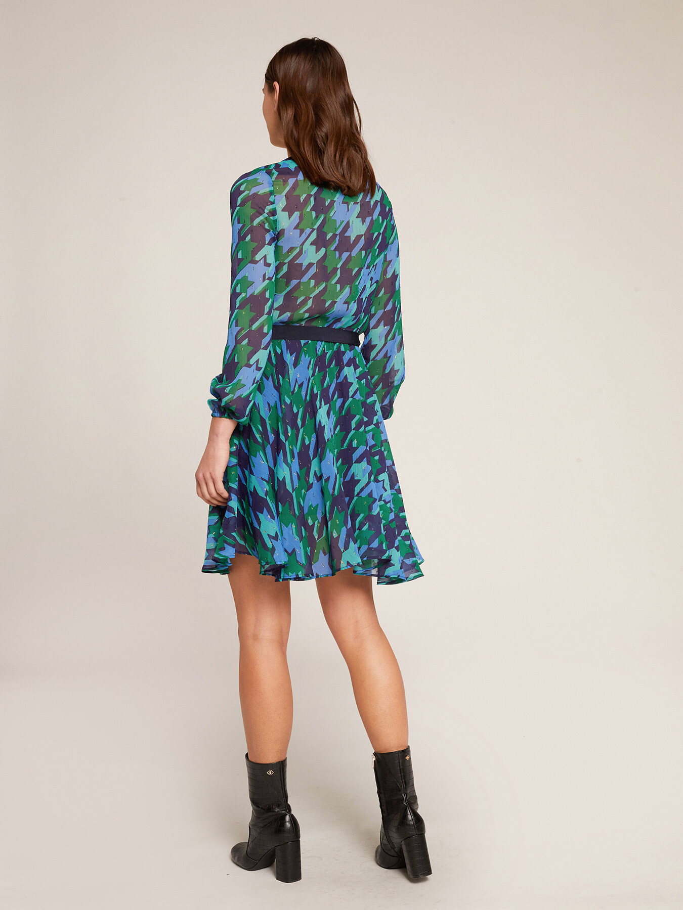 Kurzes Kleid mit Hahnentrittmuster image number 1