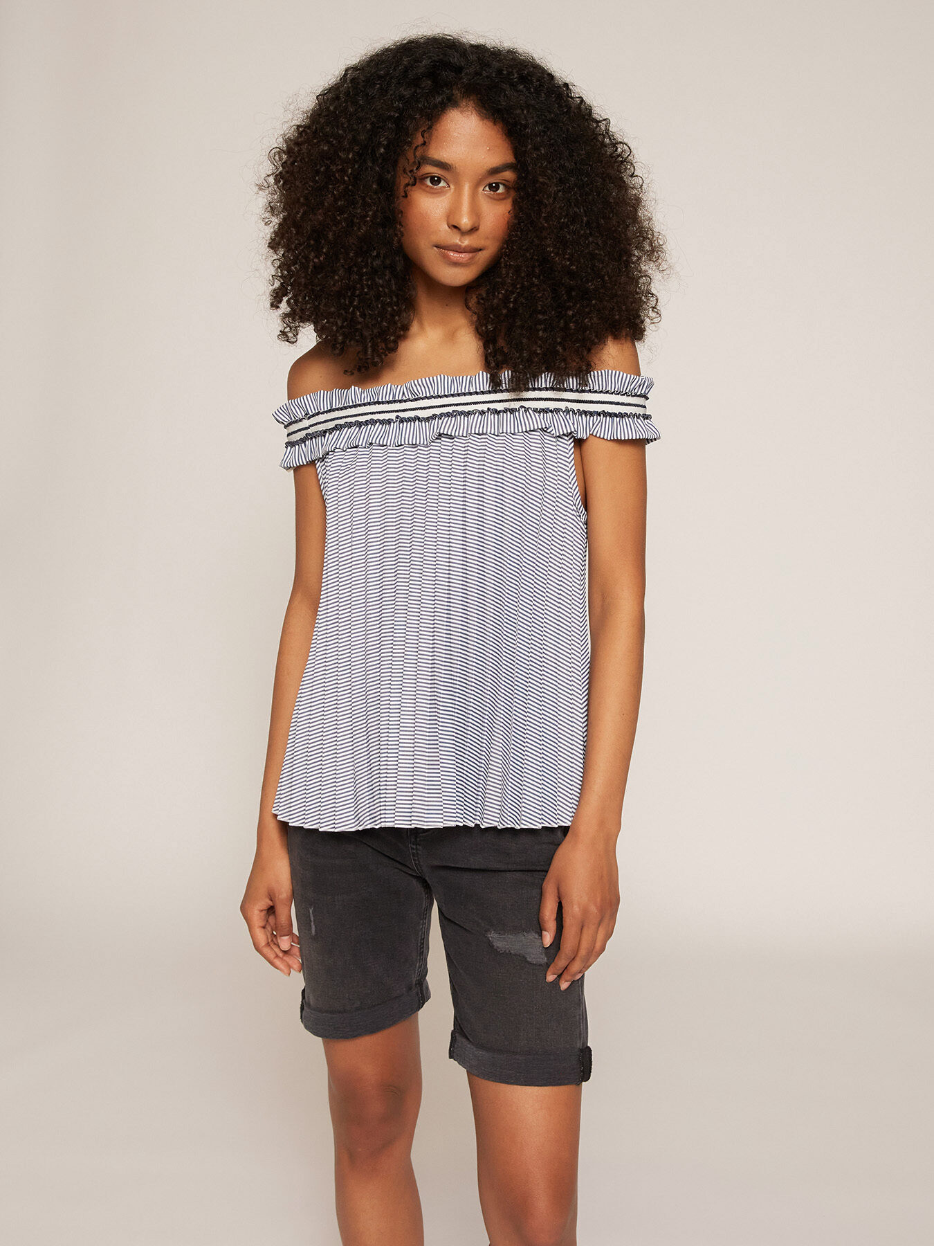 Pleated striped top image number 0