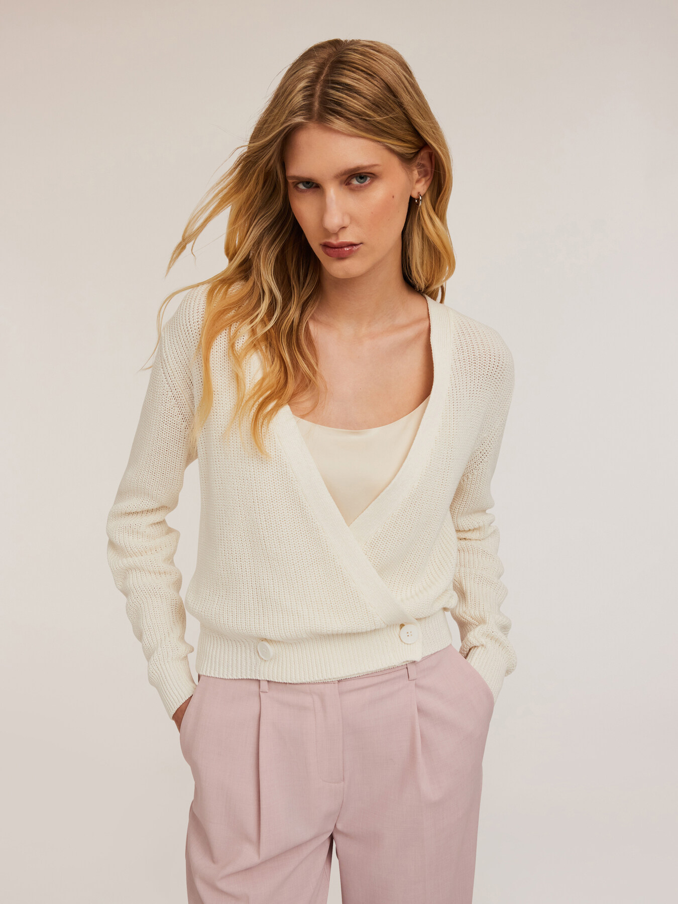 Cardigan cu model &icirc;ncrucișat din bumbac image number 0