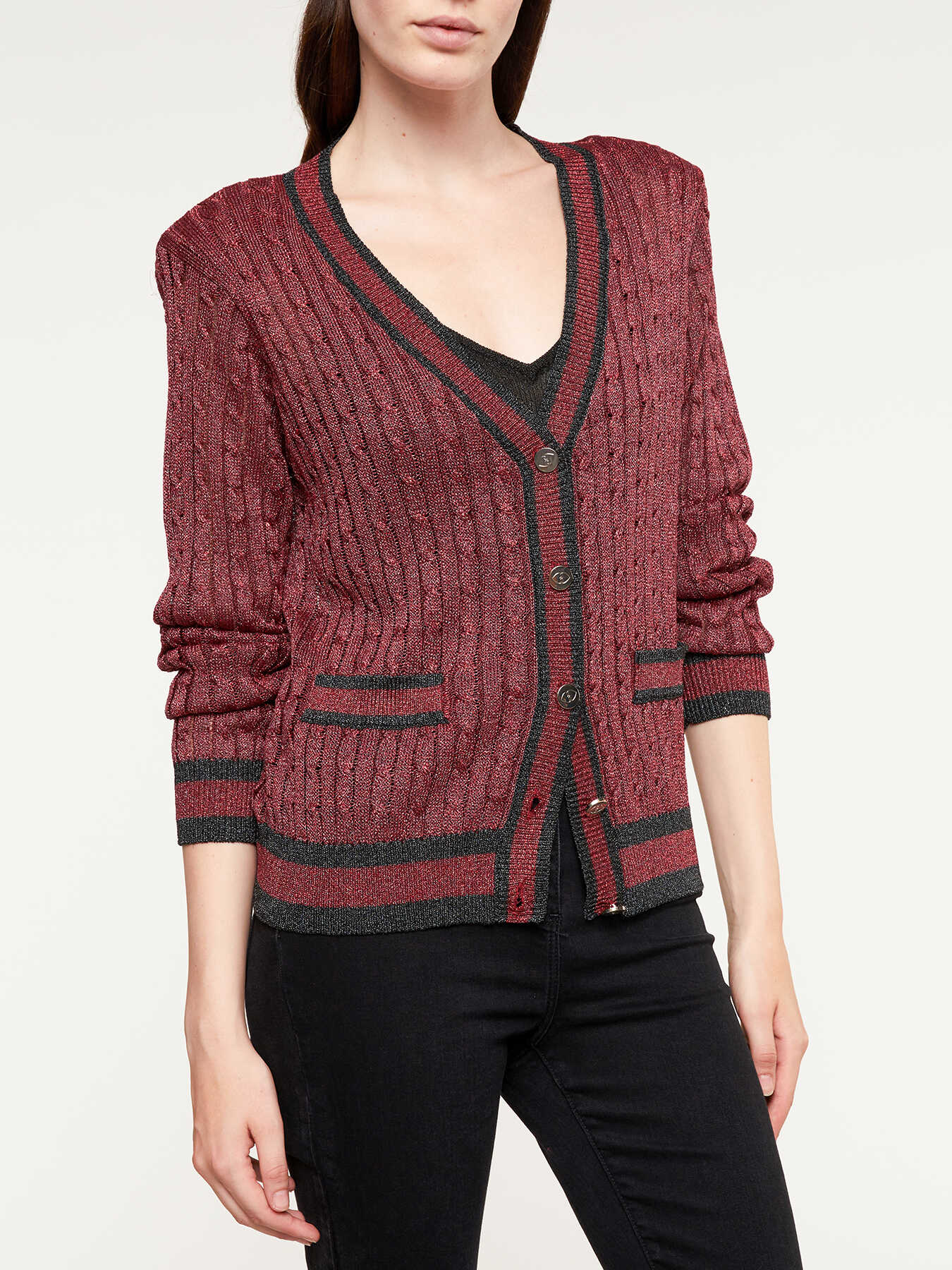 Cardigan tricotat &icirc;n fire de lurex image number 2