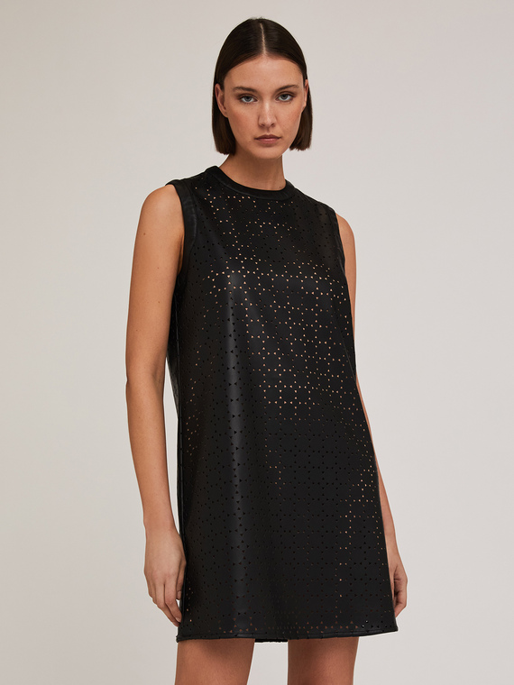 Motivi Vestito a tubino traforato in tessuto spalmato Donna, Nero, Taglia 42