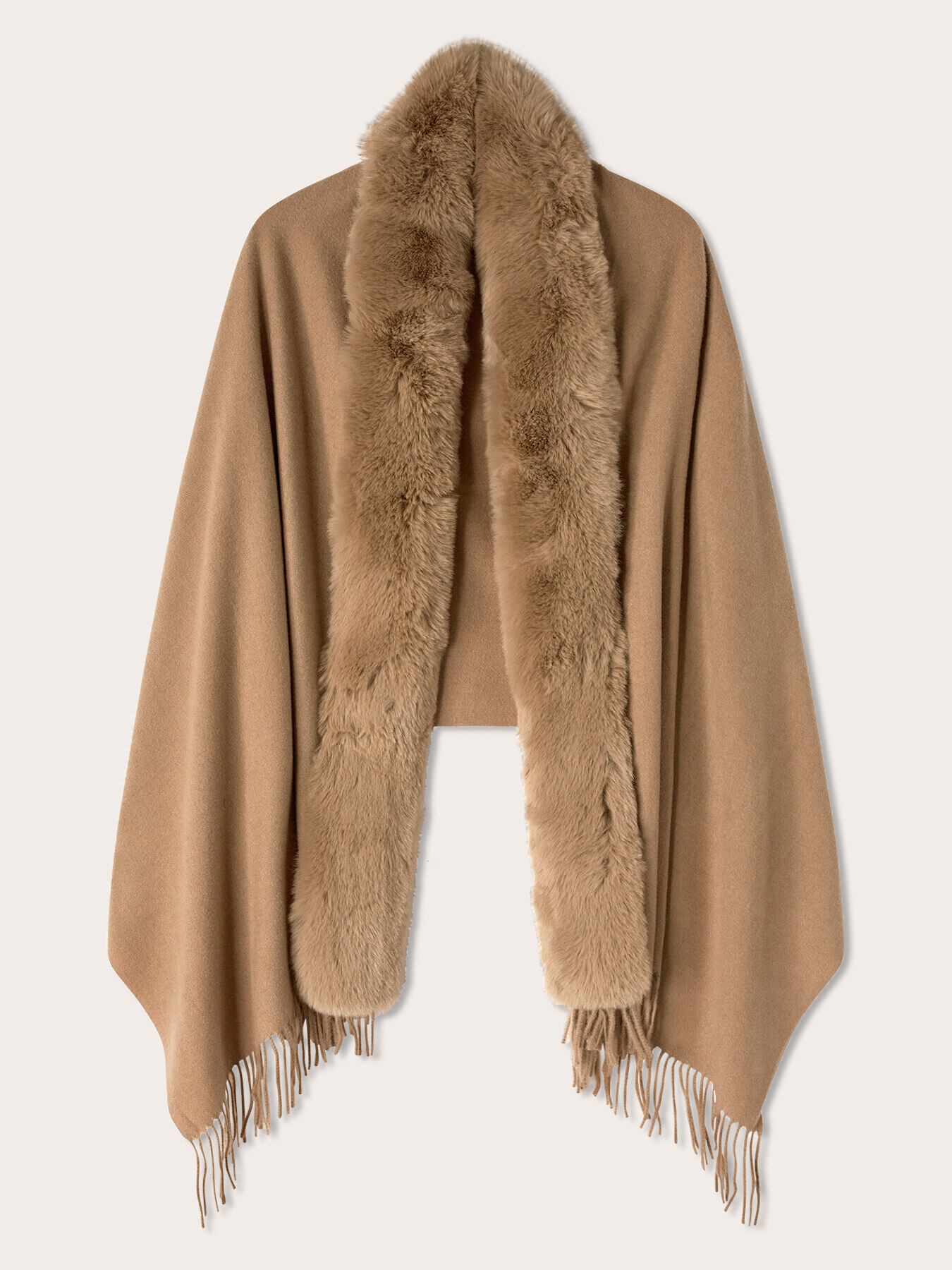 Stola lunga con frange e bordo peluche image number 1