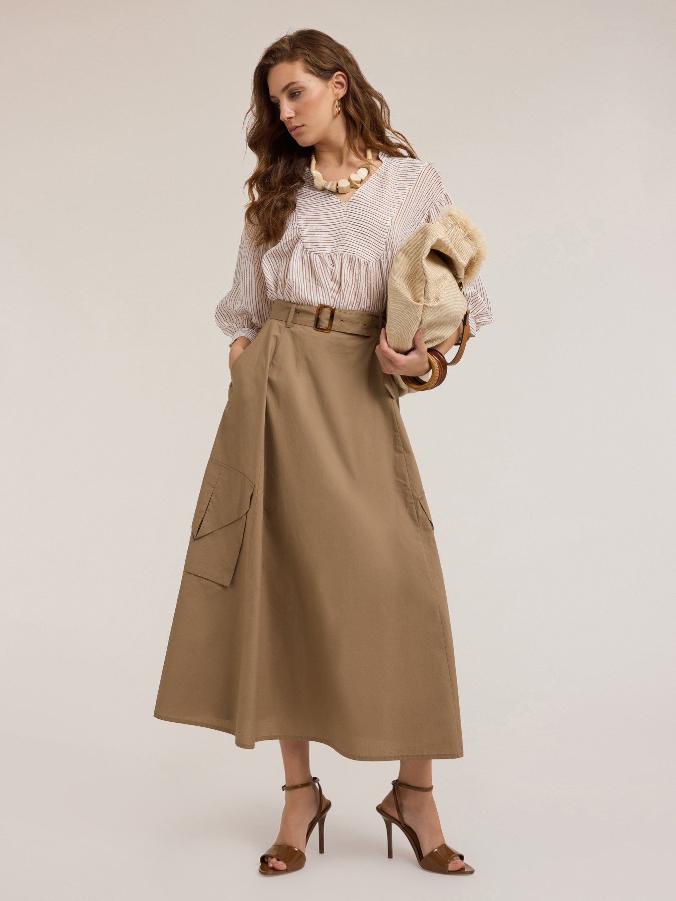 Fustă cargo din poplin de bumbac image number 0