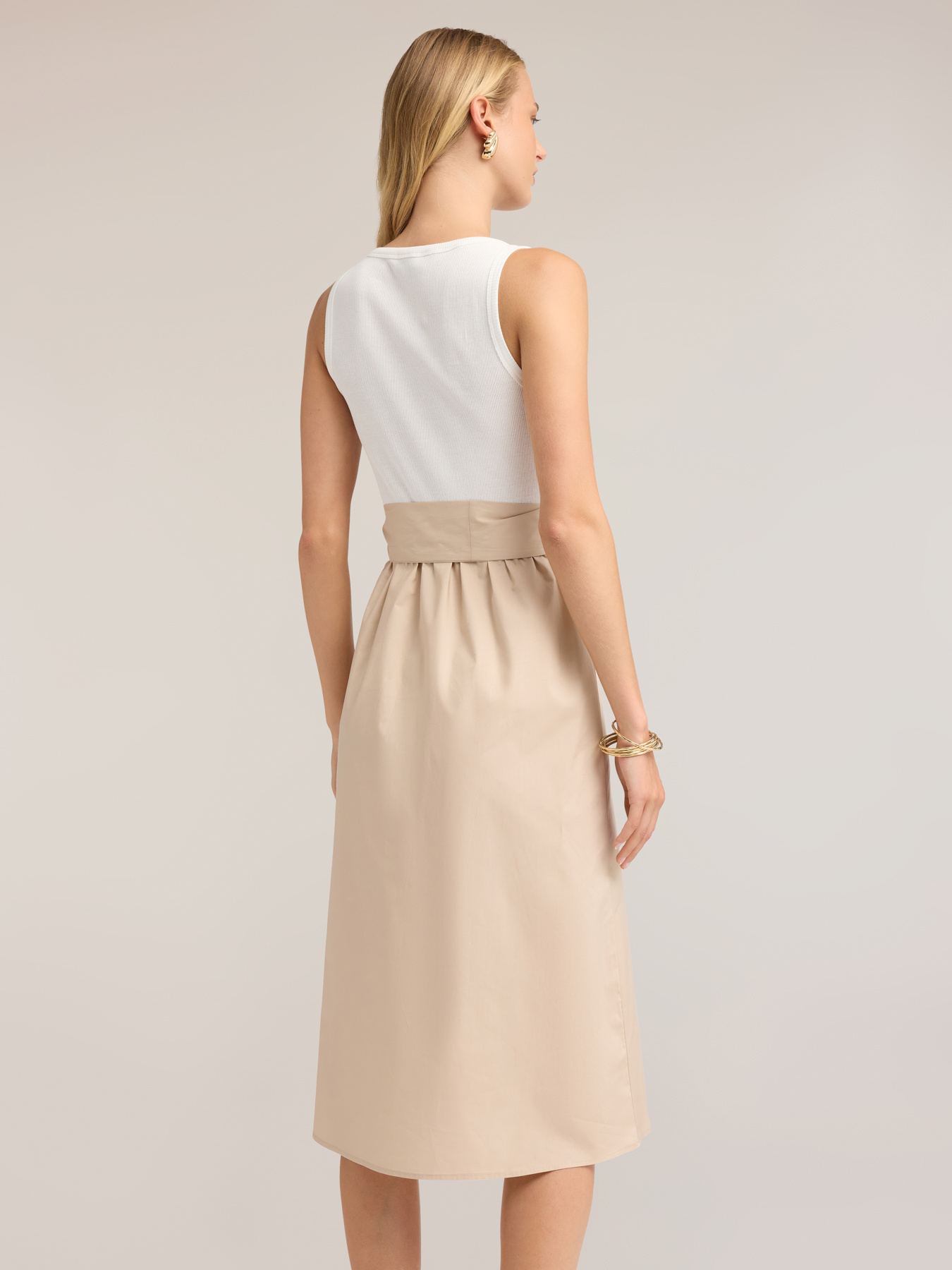 Ausgestelltes Kleid aus Popeline mit Schleife in der Taille image number 1