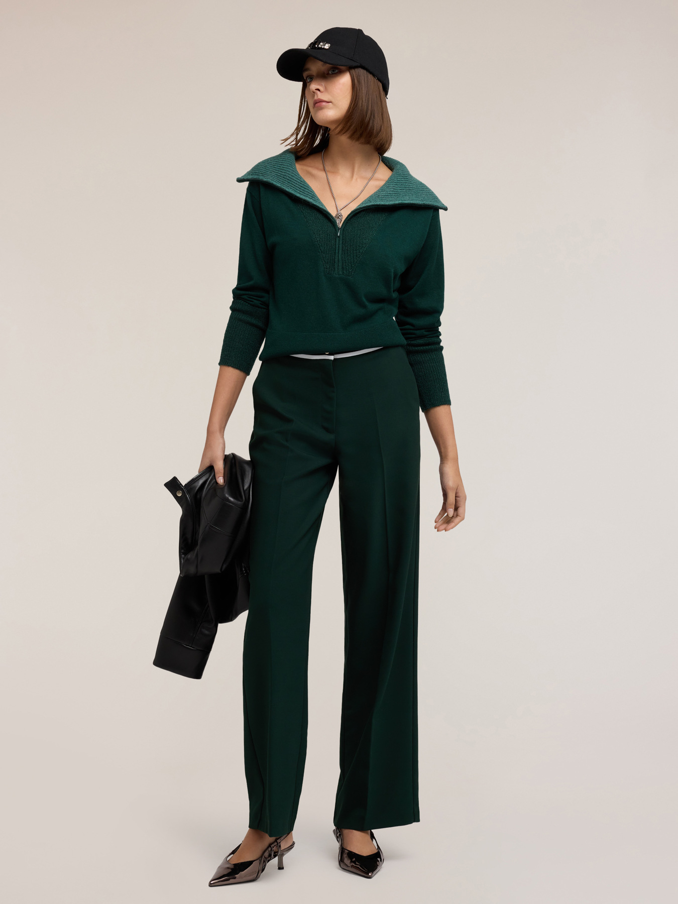 Mixed silk collar sweater image number 3