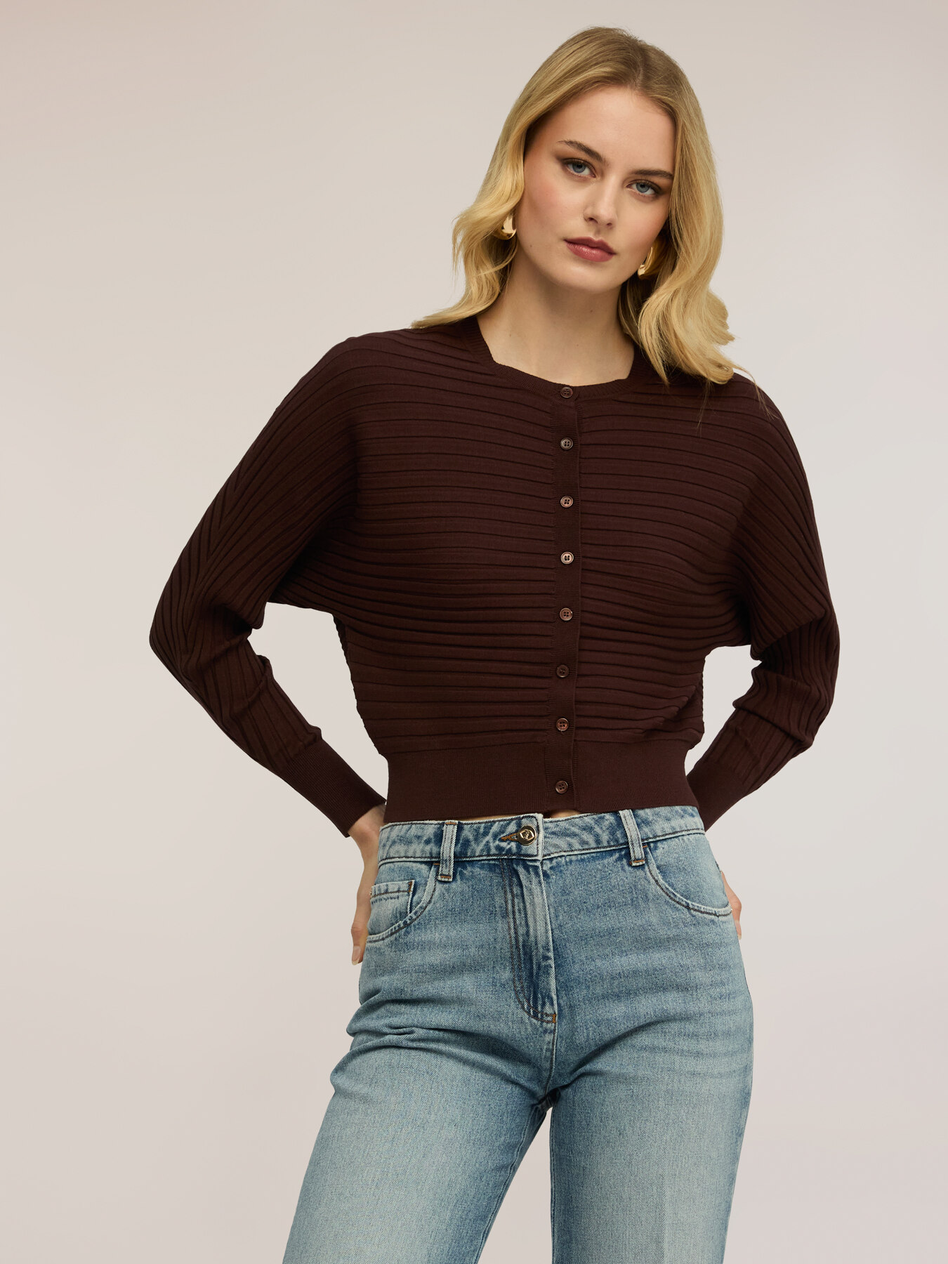 Horizontal ribbed knit cardigan image number 0