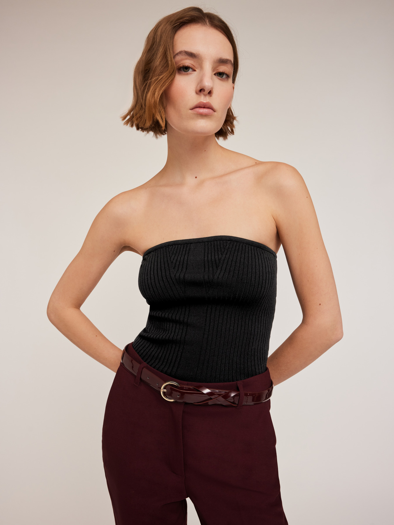 Rib knit bustier top image number 0