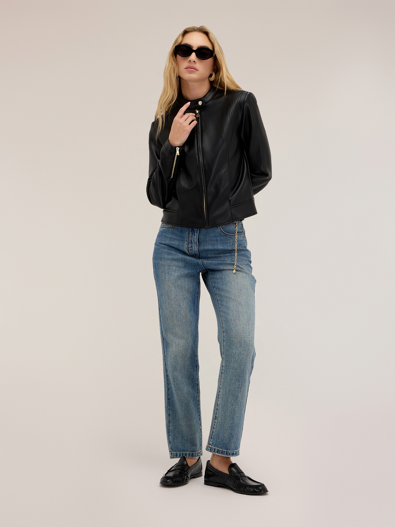 Bikerjacke mit Rei&szlig;verschluss und Schneidern&auml;hten image number 2