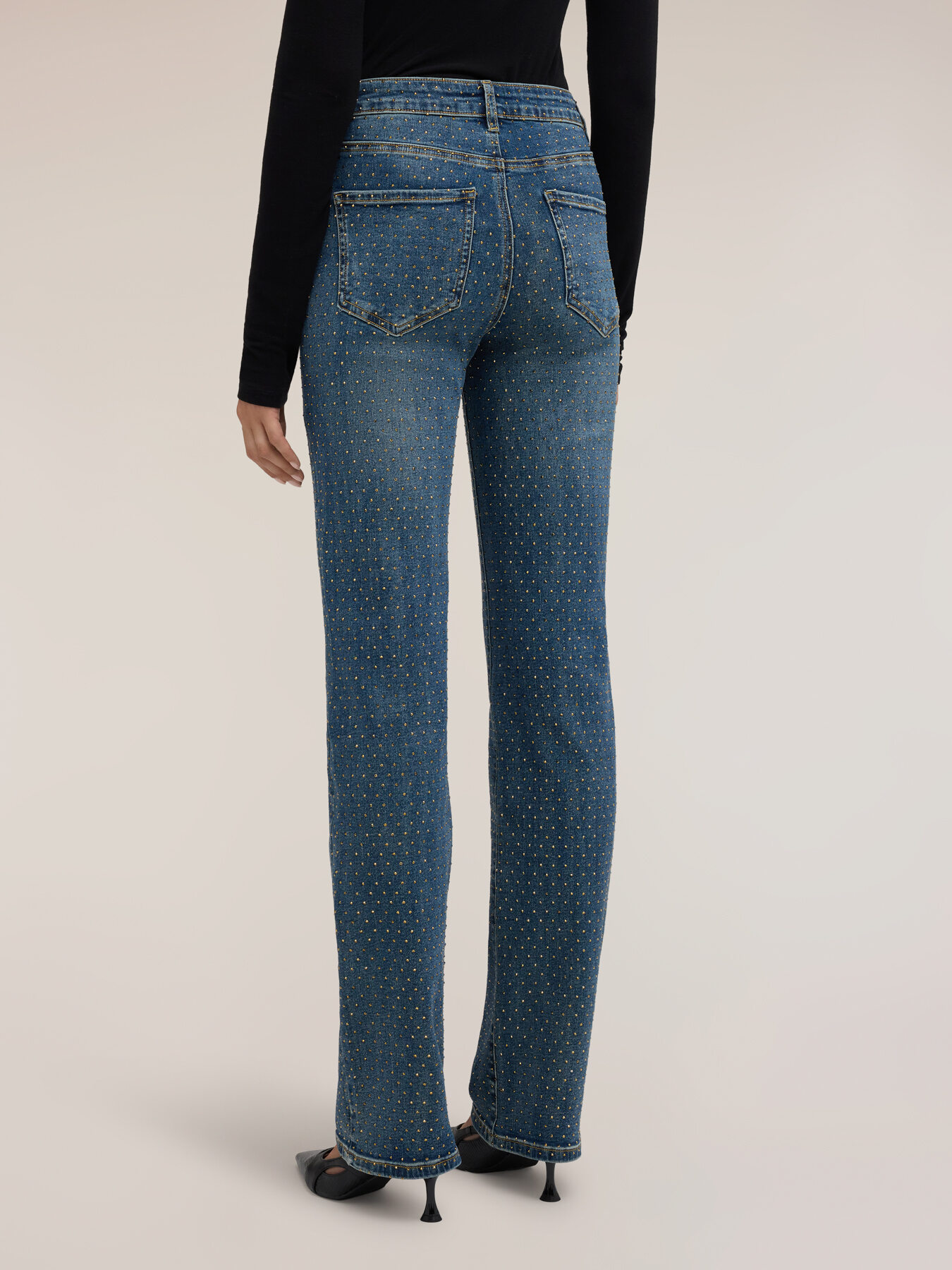 Wide fit jeans with all-over micro-rhinestones image number 1