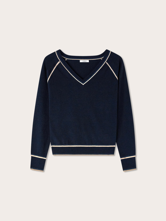 Pull col V en m&eacute;lange laine et soie