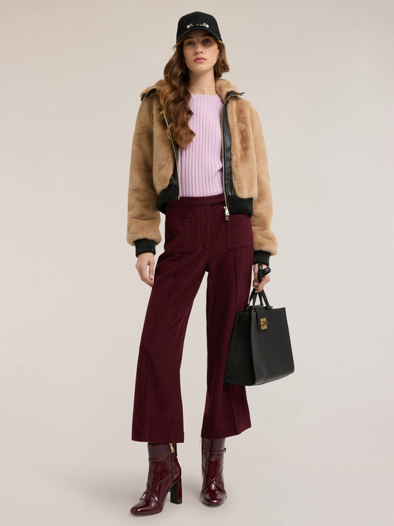 Pantalones cropped en pa&ntilde;o mezcla de lana