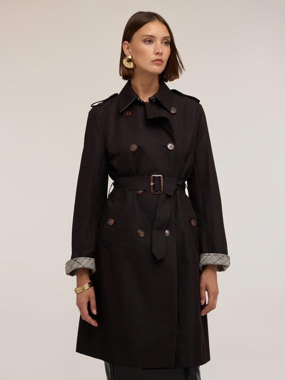 Double-breasted belted cotton blend trench coat