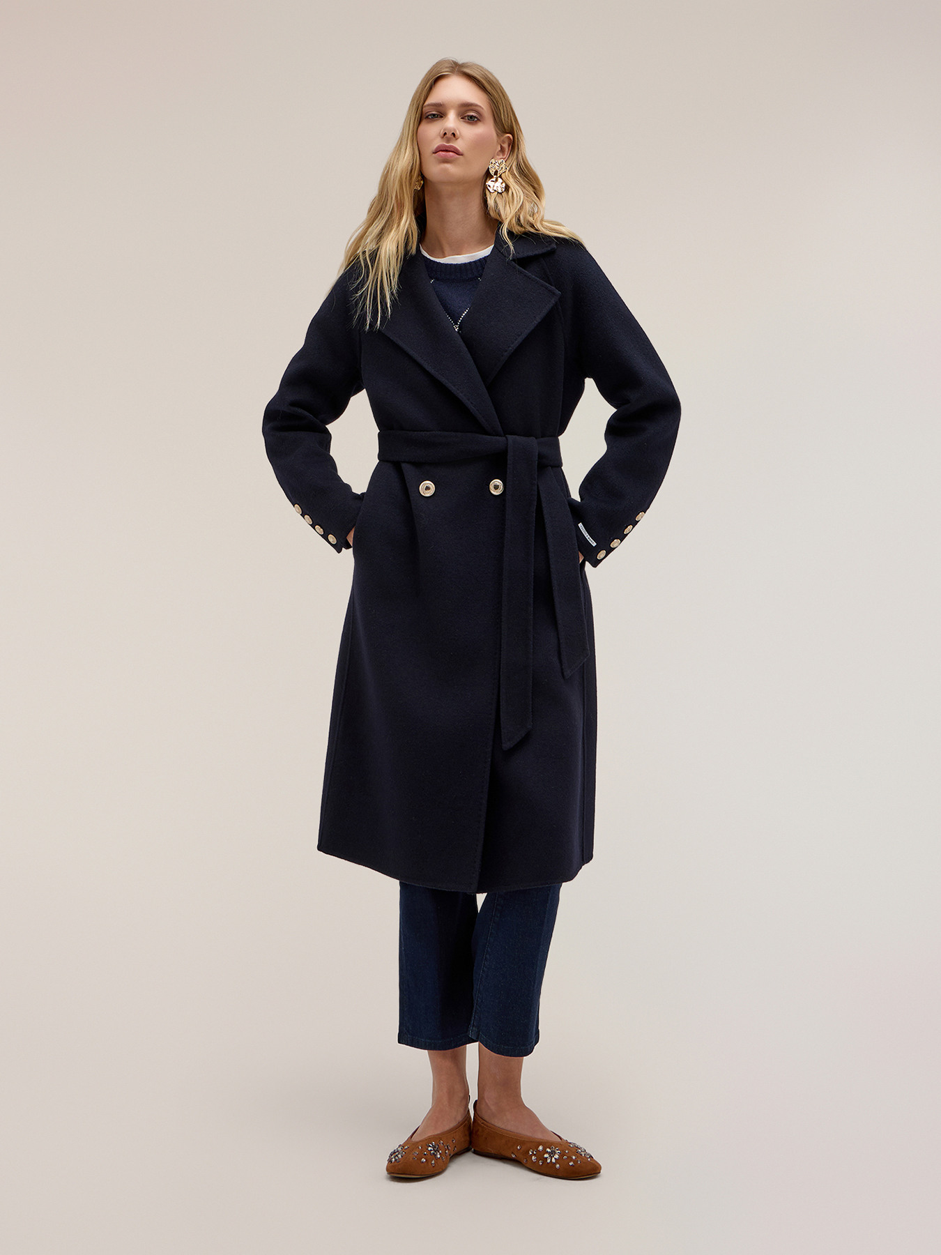 Double-breasted wool blend coat with belt image number 0